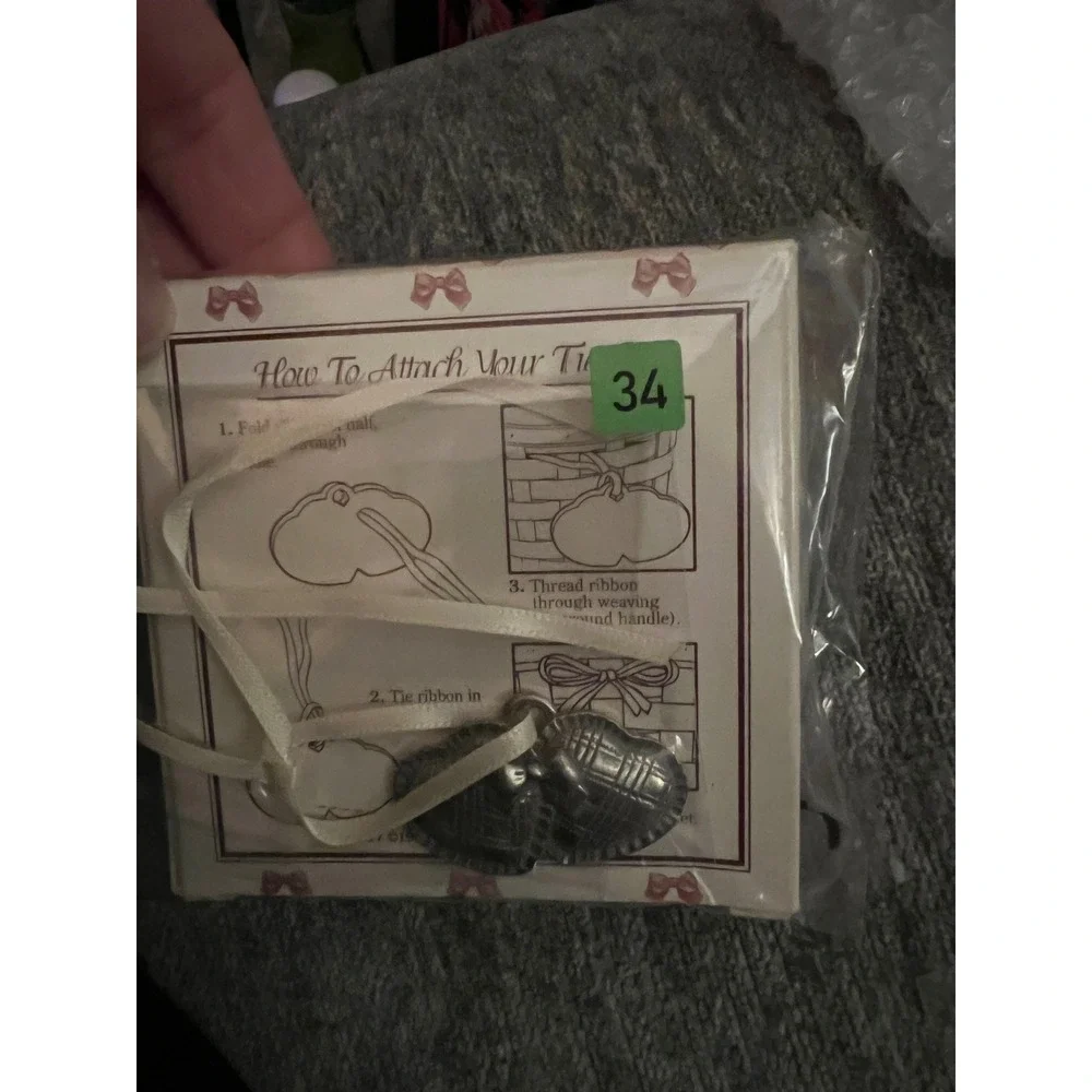 Longaberger Sweetheart Tie-On OS Silver Double Heart Basket Charm 1997 Vintage